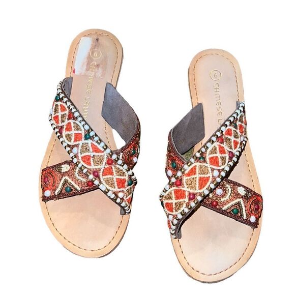 Chinese Laundry Brown Beaded Sandals Size 6 - Picture 2 of 6
